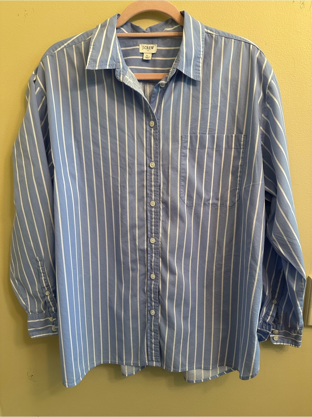 J. Crew Oversized Button Down Cotton Shirt in Dobby Stripe Women's Size L 1045